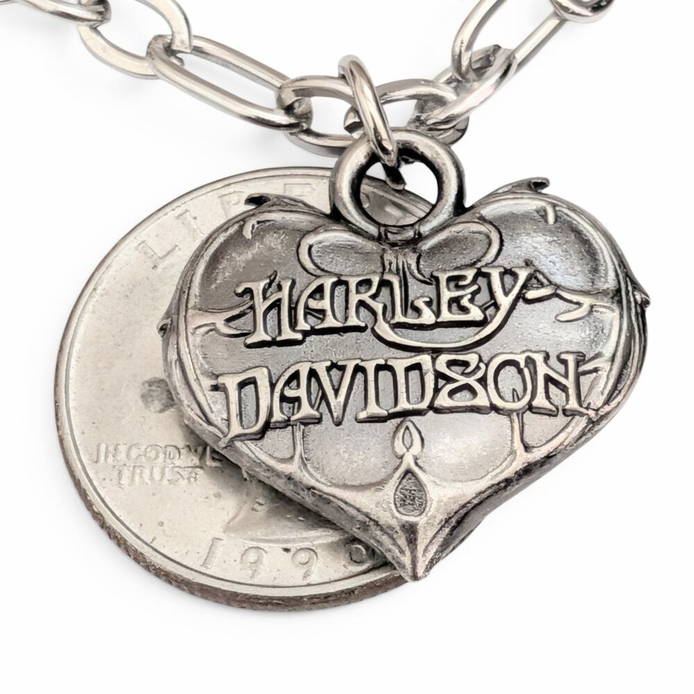 HARLEY DAVIDSON Heart Pendant Necklace on Stainless Steel Paperclip Chain 20" - Picture 4 of 6